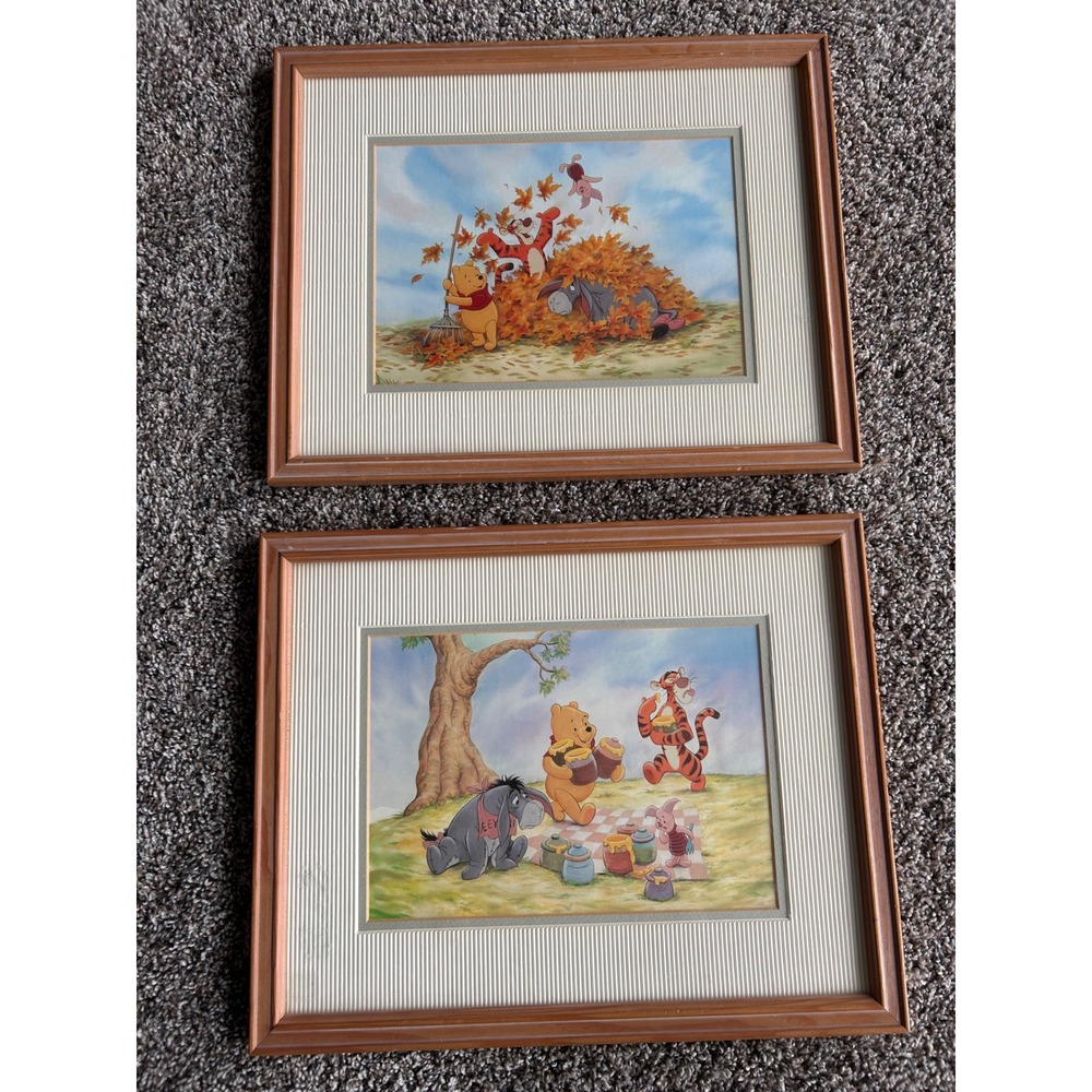 Vintage Disney Winnie the Pooh Framed Wall Art Set of 2 Four Seasons Nursery Art